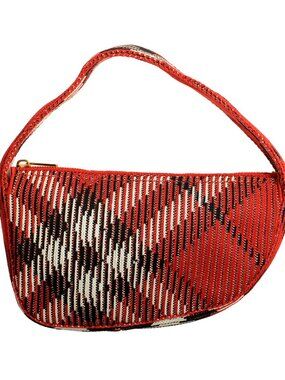Burberry "Ls Knit Baguette" Scarlet Plaid Handbag Shoulder Bag